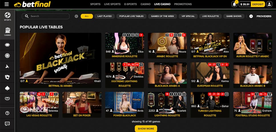 betfinal-live-casino-section